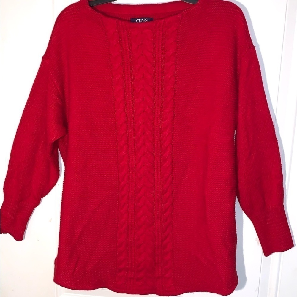 Chaps red boat neck cable knit Sweater - Picture 2 of 8
